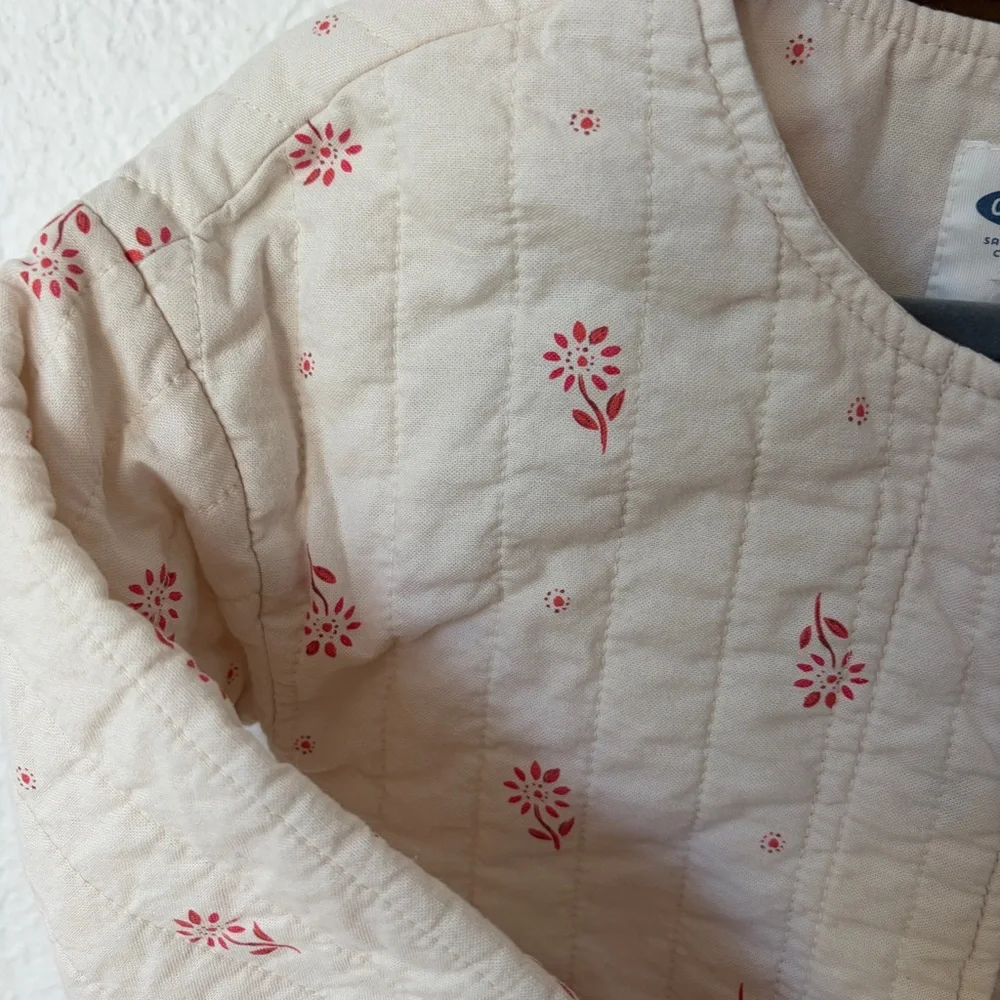 Old Navy Girls Floral Quilted Jacket - Cream with Pink Floral Print